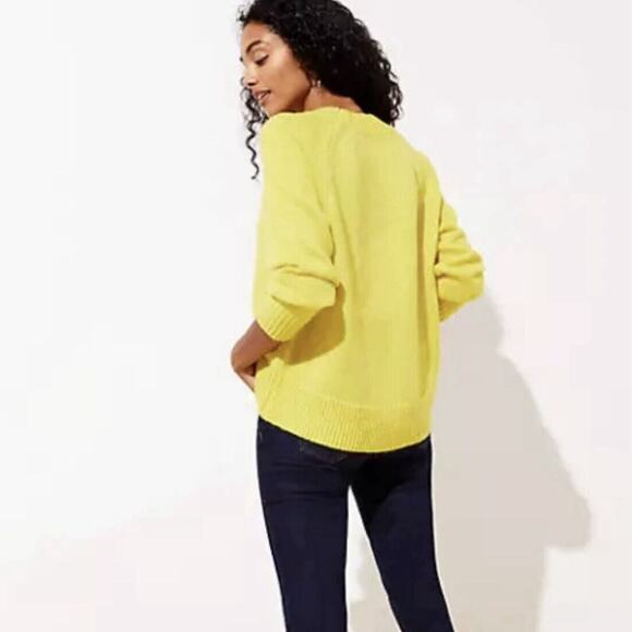 LOFT Petites Yellow Dusty Lemon Pointelle Long Sleeve Sweater XSP NWT - Picture 2 of 7